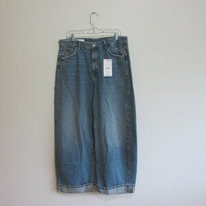 ZARA Blue Distressed Cuffed 10 Cotton Wide Leg Jeans NWT